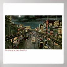 The Bowery, by Night, New York. Vintage. Poster