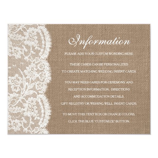 The Burlap & Lace Wedding Collection Detail Cards Custom Invitation