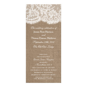 The Burlap & Lace Wedding Collection Programs Custom Rack Card