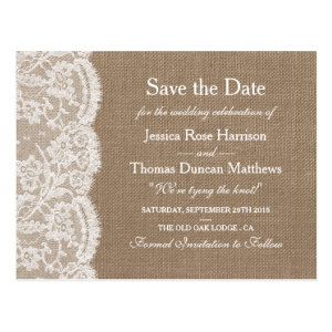 The Burlap & Lace Wedding Collection Save The Date Postcard