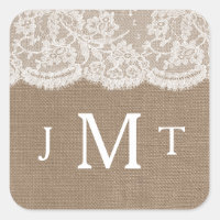 The Burlap & Lace Wedding Collection Seals Square Sticker