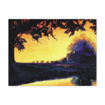 "The Burr Oak" Tree at Sunset Landscape postcards