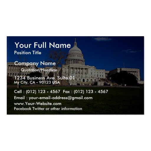 The Capitol building, Washington, D.C., USA Business Card Template (front side)