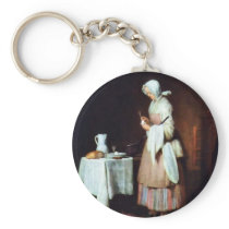 The Caring Maid By Chardin Jean-Baptiste Siméon (B Key Chains