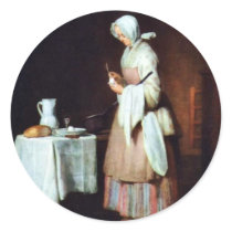 The Caring Maid By Chardin Jean-Baptiste Siméon (B Round Stickers