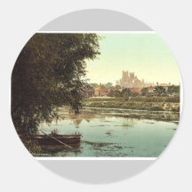 The cathedral from the river, Ely, England rare Ph Round Stickers
