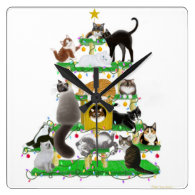 The Christmas Kitty Cat Tree Wall Clock