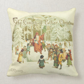The Coming of Father Christmas Throw Pillows