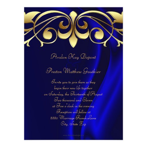 The Count Blue Silk Gold Crown Invitation