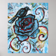 The Crow and Blue Rose,  art print