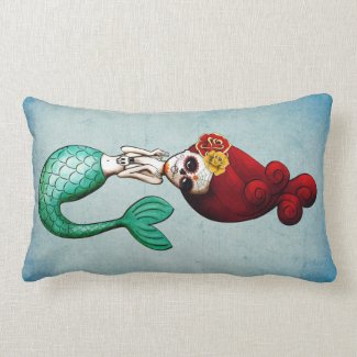 The Day of The Dead Beautiful Mermaid Throw Pillows