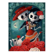 artsprojekt, sugar skull, dia de los muertos, love, romantic skeletons, eternal love, skeleton, mexican skeleton, mariachi, dia de los muertos present, gift for lover, lovers pictures, skeleton present, dead romance, skeleton lovers, mexican sugar skulls, love gift, halloween, catrina, mexican romance, day of the dead art, day of the dead, calavera, love skeleton, dia de los muertos gift, dead love, mexican, love present, dia de muertos, lovers, skeleton gift, mexican holiday, lovers day, dead lovers, mexican cat, Postcard with custom graphic design