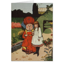 The Duchess walking in Gardens with Alice cards