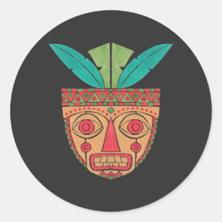 The Ethnic Mask Illustration Round Sticker The Ethnic Mask Illustration Printed on Merchandise Illustration by Haidi Shabrina