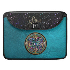 The Eyes of the World Mandala on Turquoise Leather Sleeve For MacBooks