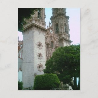 The facade of the Taxco cathedral postcard