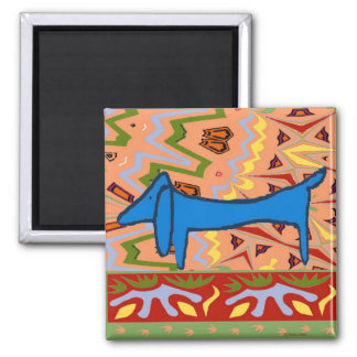 The Famous Blue Dachshund on Abstract 2 Inch Square Magnet