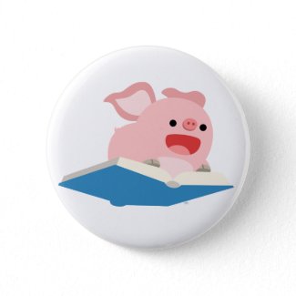 The Flying Book and Cartoon Pig Button Badge button