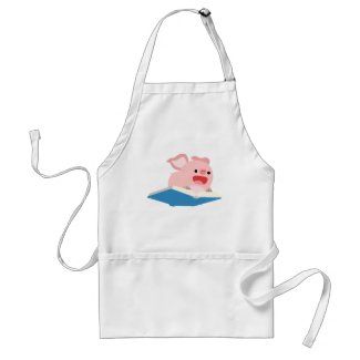The Flying Book and Cartoon Pig Cooking Apron apron