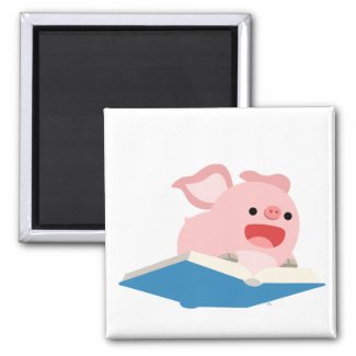 The Flying Book and Cartoon Pig Magnet magnet