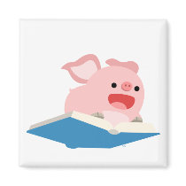 The Flying Book and Cartoon Pig Magnet by Lioness_Graphics The Flying Book and Cartoon Pig Magnet