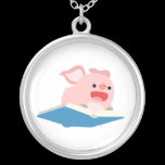 The Flying Book and Cartoon Pig Necklace