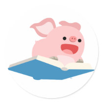 The Flying Book and Cartoon Pig Sticker by Lioness_Graphics The Flying Book and Cartoon Pig Sticker