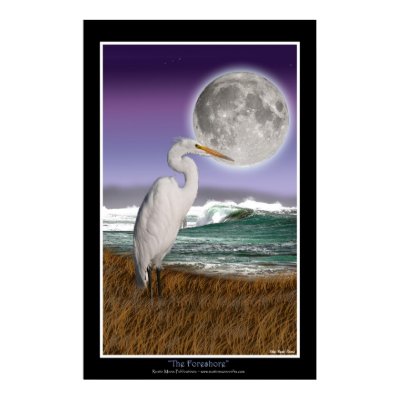 "THE FORESHORE" EGRET Art Print Poster by RavenSpiritPrints
