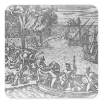 The French Fleet Plundering Square Stickers
