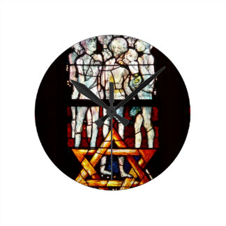 "THE GATHERING" PARIS FRENCH STAINED GLASS ROUND WALLCLOCK