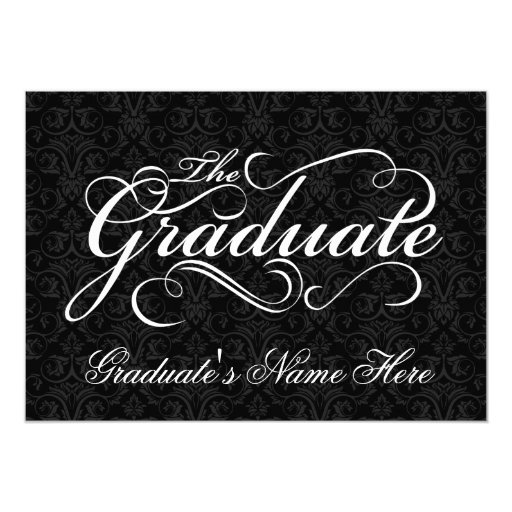 The Graduate, Elegant Black Damask Graduation Cards (front side)