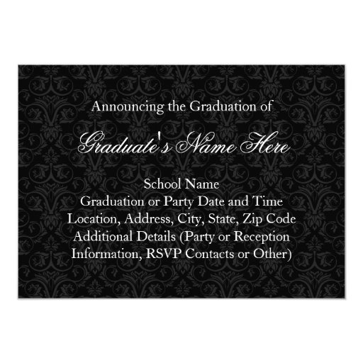 The Graduate, Elegant Black Damask Graduation Cards