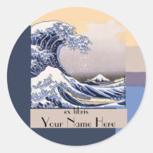 The Great Wave off Kanagawa Bookplate Round Stickers