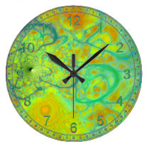The Green Earth Abstract Fractal Teal & Gold Tides wall clocks