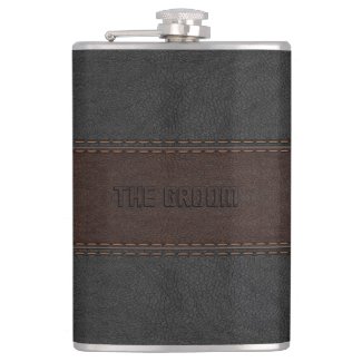 The Groom Masculine Brown & Black Leather Texture Hip Flask