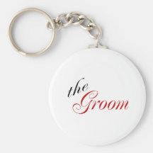 The Groom (Script Red) Keychains