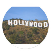 The Hollywood Sign on Hollywood Hills California Round Stickers