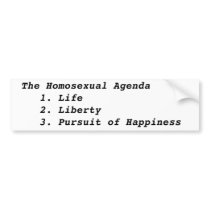 The Homosexual Agenda 1. Life 2. Liberty ... bumper stickers by SuzCoyote The Homosexual Agenda 1. Life 2. Liberty ... bumper stickers