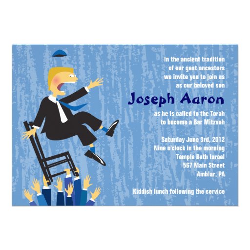 The Hora Chair Dance Bar Bat Mitzvah Invitation (front side)