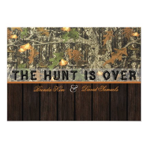 The Hunt Is Over Camo Wood Wedding Invitation