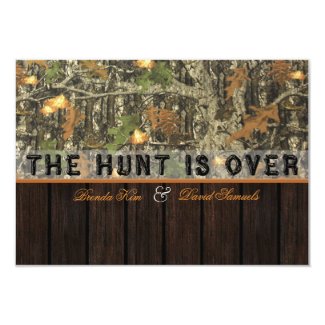 The Hunt Is Over Camo Wood Wedding Invitation