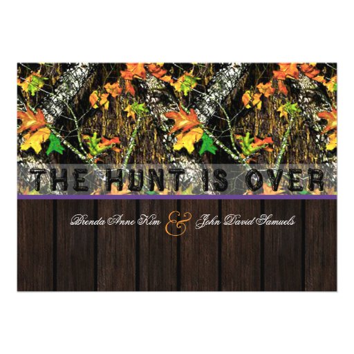 The Hunt Is Over Camo Wood Wedding Invitations