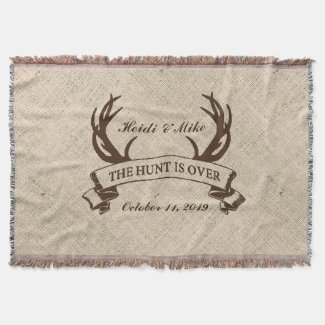 "The Hunt is Over" Rustic Custom Wedding Gift Throw Blanket