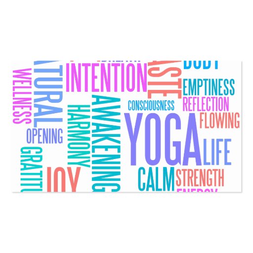 The Joy of Yoga Elegant Pastel Colored Word Cloud Business Card Template