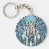 king, fairies, fairy, fae, elf, prince, sword, knight, gothic, fantasy, goth, snow, ice, blue, stone, gem, lake, cameo, dark, painting, art, zerick, delphine, levesque, demers, water, excalibur, magic, elves, Keychain with custom graphic design