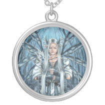king, fairies, fairy, fae, elf, prince, sword, knight, gothic, fantasy, goth, snow, ice, blue, stone, gem, lake, cameo, dark, painting, art, zerick, delphine, levesque, demers, water, excalibur, magic, vampires, Necklace with custom graphic design