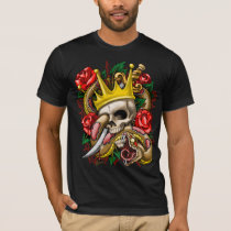 artsprojekt, skull, king, crown, tattoo, rose, snake, knife, dagger, sword, old, school, bolo knife, state (polity), bowie knife, inheritance, educational institution, Rights, correspondence school, Life tenure, edge tool, Autocracy, case knife, Ceremony, sheath knife, head of state, carving knife, person, bread knife, monarchy, butcher knife, form of government, elapid snake, polity, diapsid reptile, abdication, colubrid snake, absolute monarchy, poniard, reserve power, Camiseta com design gráfico personalizado