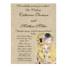 The Kiss by Klimt Creamy Sand Wedding Invitation