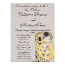 The Kiss by Klimt Wedding White Gold Art Nouveau Personalized Invite