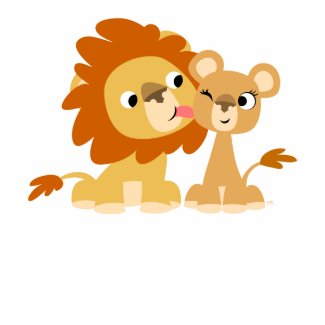 The Kiss: Cute Cartoon Lion Couple Kids T-shirt shirt